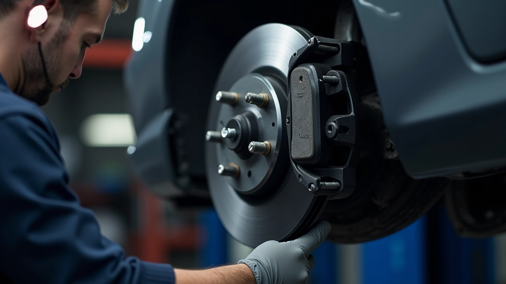 Système de freinage automobile montrant disques de frein et plaquettes pendant révision