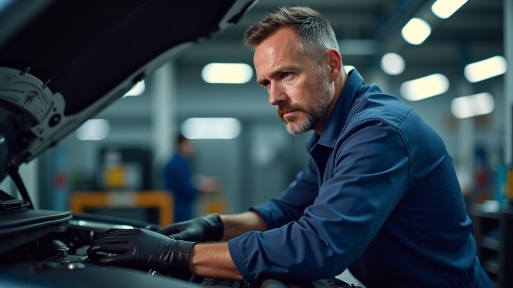 Technicien automobile inspectant les pièces d'usure d'un véhicule en atelier