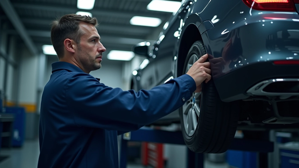 Centre de contrôle technique avec voiture en inspection sous les projecteurs
