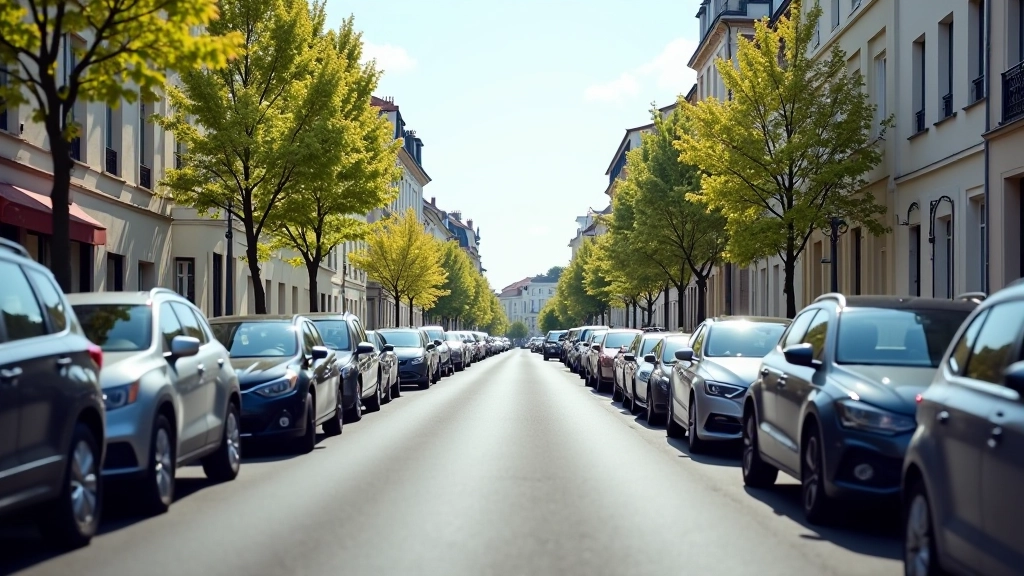 Scène urbaine française avec différents types de véhicules